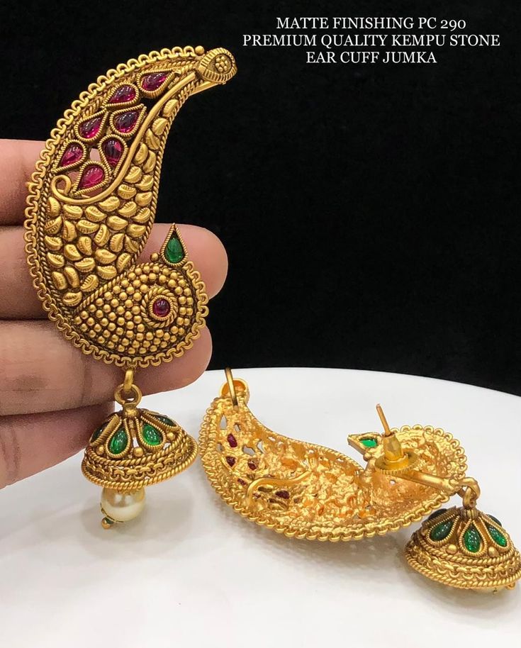 Nakshi Work Golden Shine Earrings with Kemp